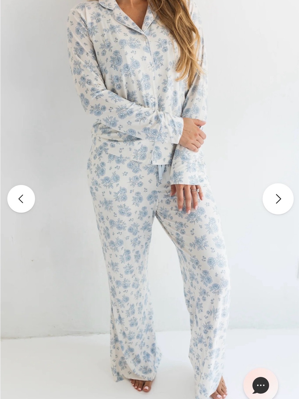 Lauren Ralph Lauren White Pajama Set with Blue Floral Print